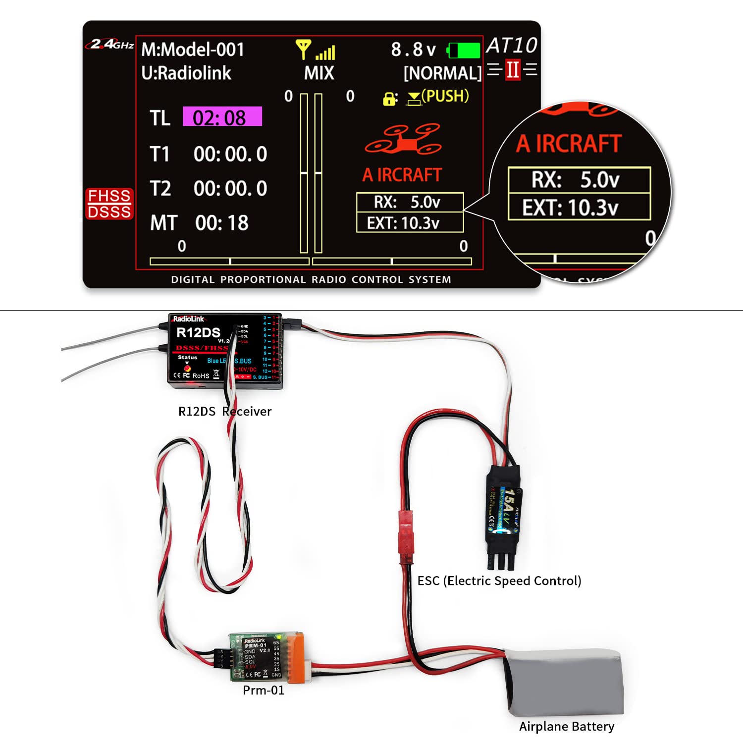 Radiolink AT10II 2.4Ghz 12 Channel RC Transmitter with 2 R12DS Receivers - Long Range Radio Controller for RC Airplanes, Drones, FPV, Quadcopters & Helicopters (Mode 2 Left Hand Throttle) | Perfect for Aerial Photography, Racing & Hobby Flying