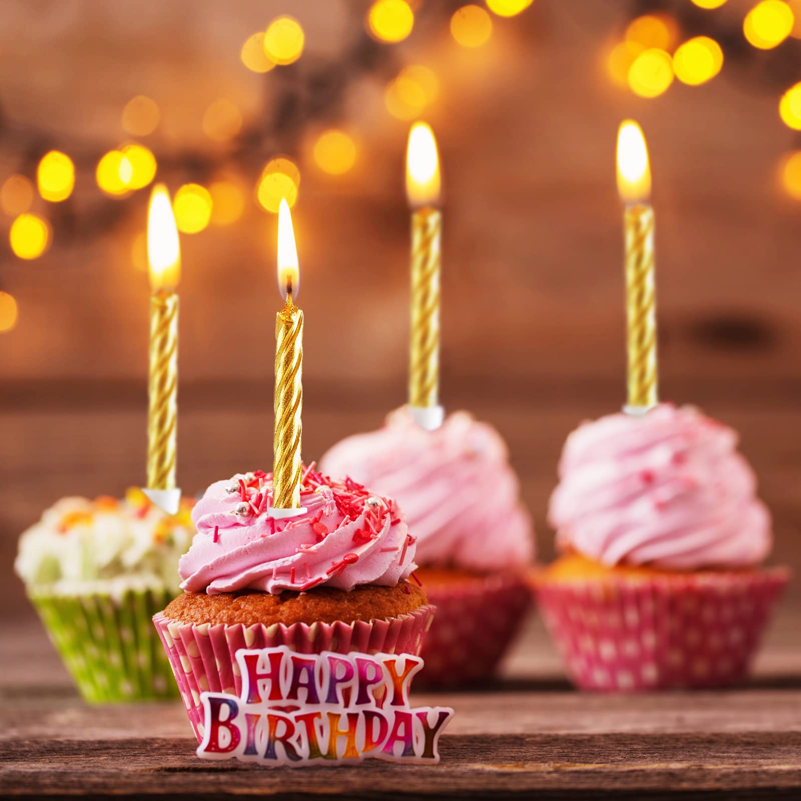 50 Pack Gold Spiral Birthday Candles - Metallic Cake & Cupcake Decorations for Birthday, Wedding, Party (Perfect for Cakes, Cupcakes, Desserts & Celebration Decor)