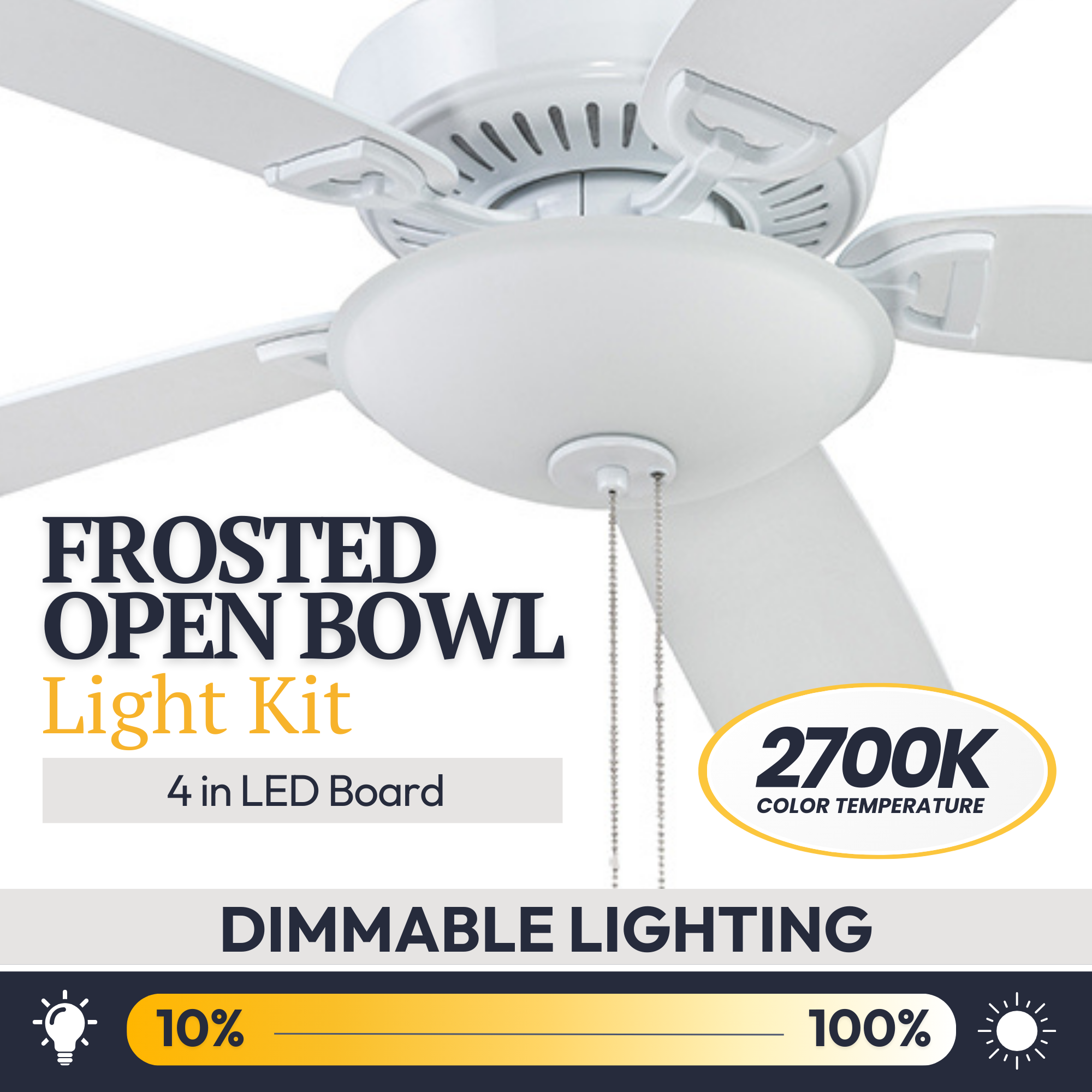 52 Inch White Montlake Ceiling Fan with Pull Chain - Perfect for Living Room, Bedroom, and Outdoor Patio Cooling