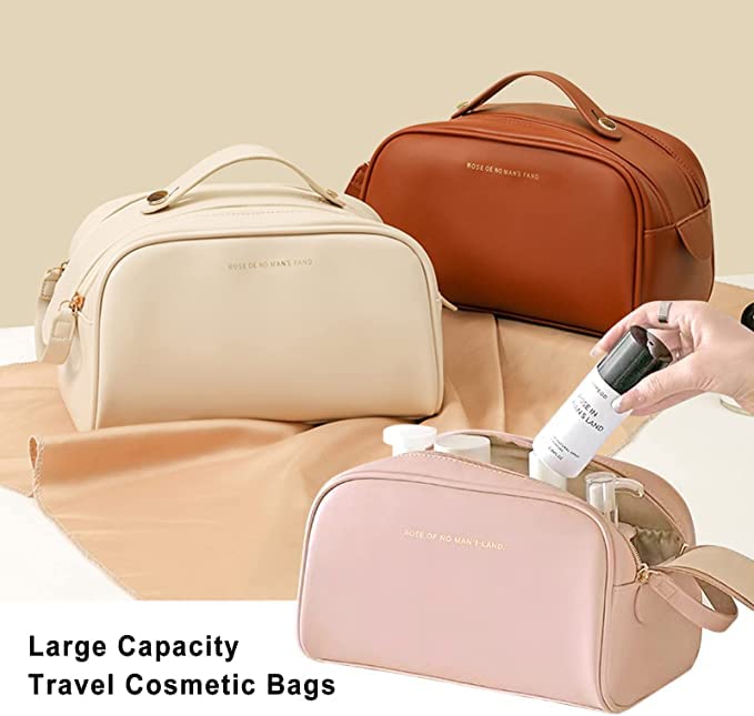 Zorzel PU Leather Cosmetic Bag - Large Capacity Waterproof Makeup Organizer for Women | Travel Toiletry Bag with Multiple Pockets | Perfect for Vacation, Gym & Daily Use (Multicolor)