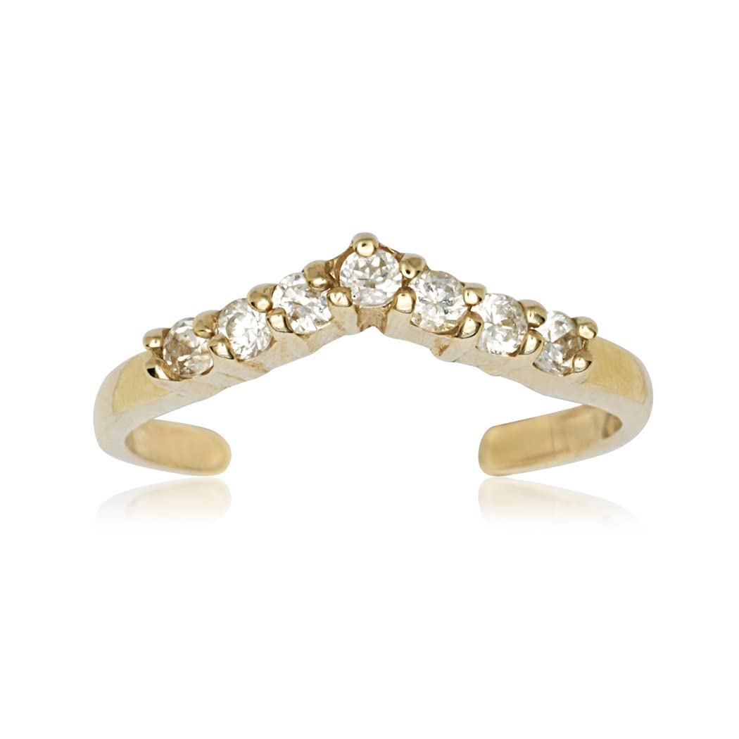 10K Gold Simulated Diamond Adjustable V Chevron Toe Ring for Women - 15mm Boho Beach Foot Jewelry - Non-Tarnish Toe Ring for Summer, Sandals & Pedicures