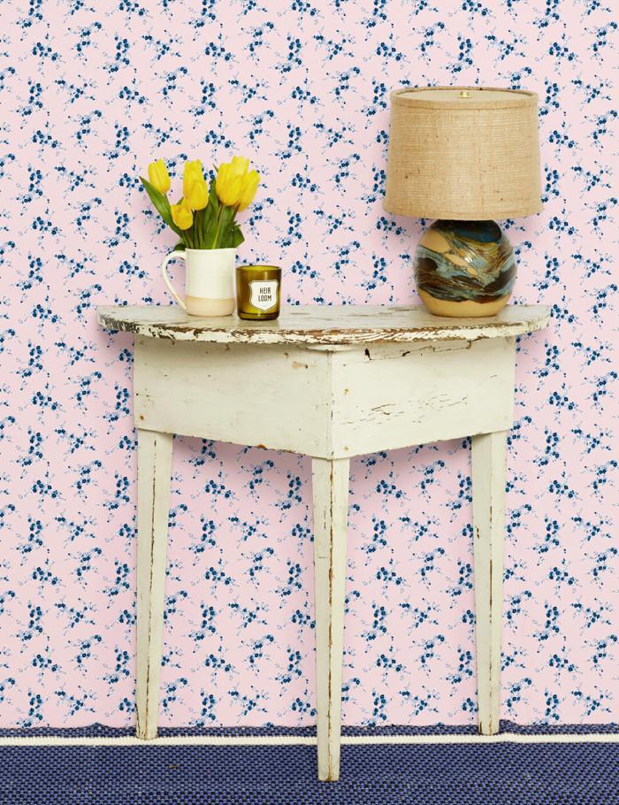 Jolene Pink and Blue Floral Wallpaper by Wallshoppe - Perfect for Bedroom, Nursery, or Living Room Decor