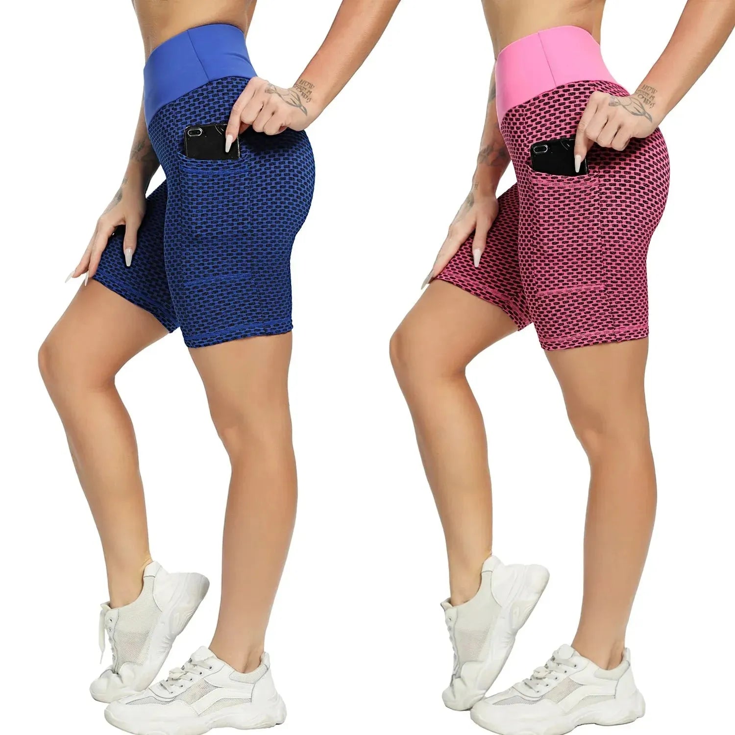 High Waist Seamless Yoga Shorts for Women - Tummy Control Workout Shorts with Pockets, Elastic Running & Gym Shorts - Perfect for Yoga, Fitness, Running & Lounge Wear