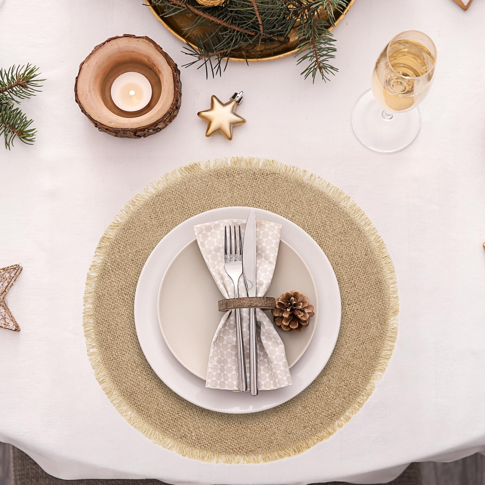 12-Pack Round Burlap Placemats 15