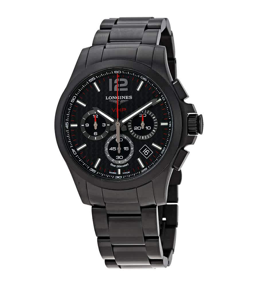 Longines Conquest V.H.P. Perpetual Chronograph Men's Watch - Black Carbon Dial, L37172666 - Premium Swiss Luxury Timepiece for Business & Formal Occasions