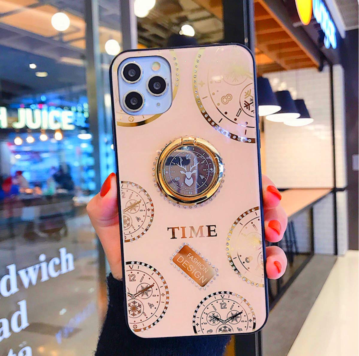 **C&X iPhone 11 Case with Phone Holder - 6.1 Inch Cute Time Machine Design, Glitter Luxury Soft Silicone Watch Phone Case - Perfect for Daily Use, Travel & Work**