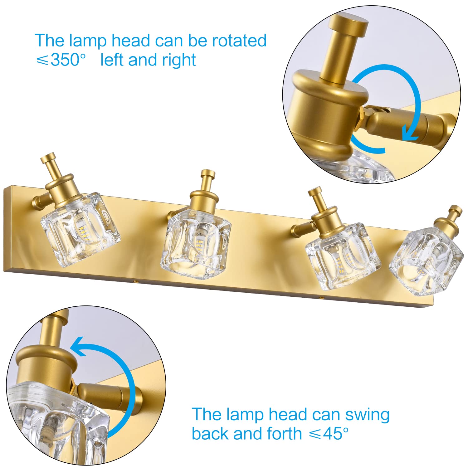 Modern Crystal Bathroom Vanity Light - Gold 4-Light Fixture for Mirror - Perfect for Bathroom & Dressing Room Lighting