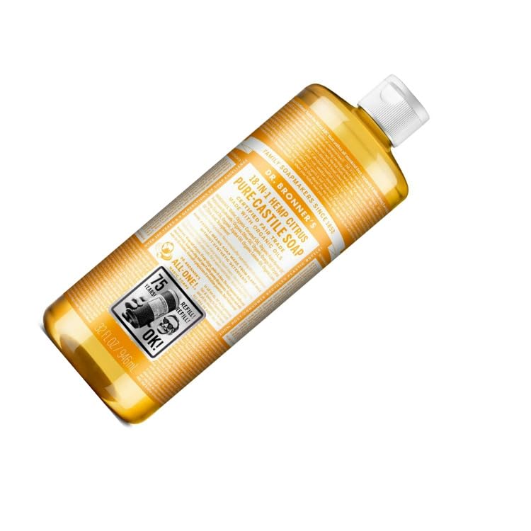Dr. Bronners Organic Citrus Liquid Castile Soap - 32 oz | All-Natural Body Wash, Shampoo & Household Cleaner | Vegan, Cruelty-Free for Face, Hair & Home Use