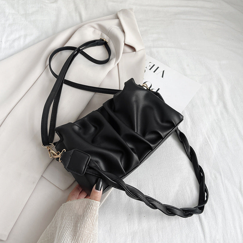 Stylish Women's Double Strap PU Leather Crossbody Bag - Trendy Pleated Shoulder Purse for Work, Travel & Daily Use