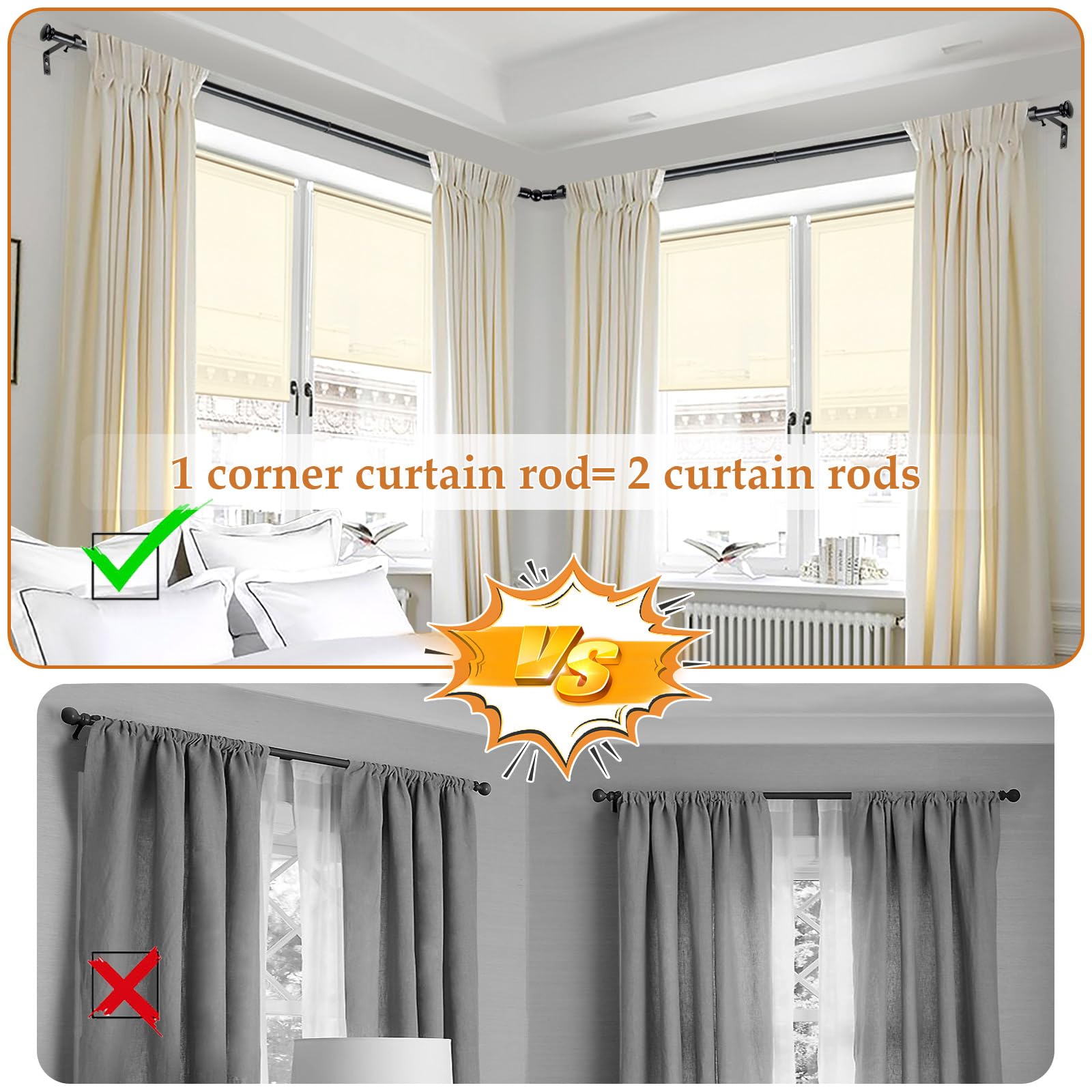 Tonial 36-72 Inch Black Window Curtain Rod - Decorative Telescoping for Home Decor