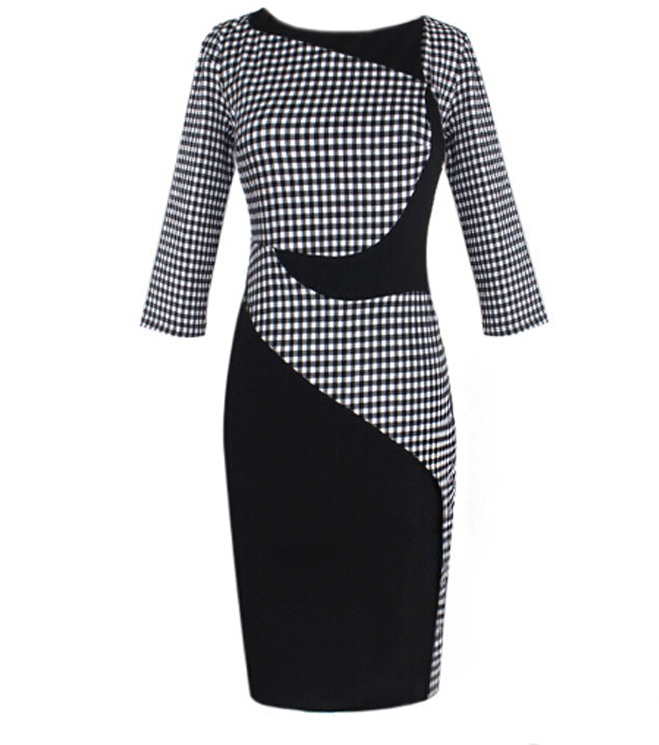 Stylish Black Houndstooth Dress for Women - Elegant Office & Party Wear - Perfect for Work, Cocktail Events & Special Occasions