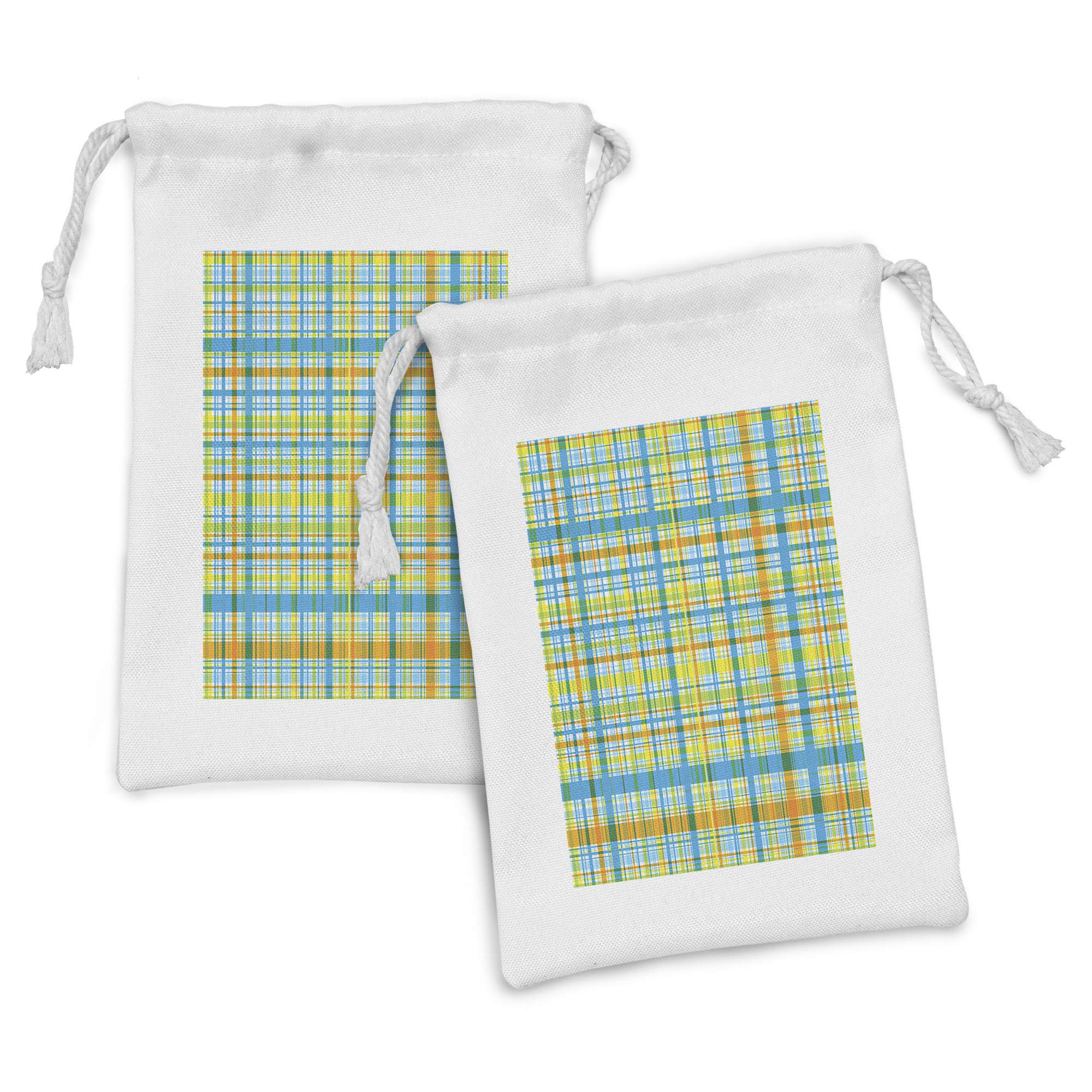 Ambesonne 2-Pack Plaid Fabric Pouch Set - Scottish Inspired Geometric Abstract Drawstring Bags (9