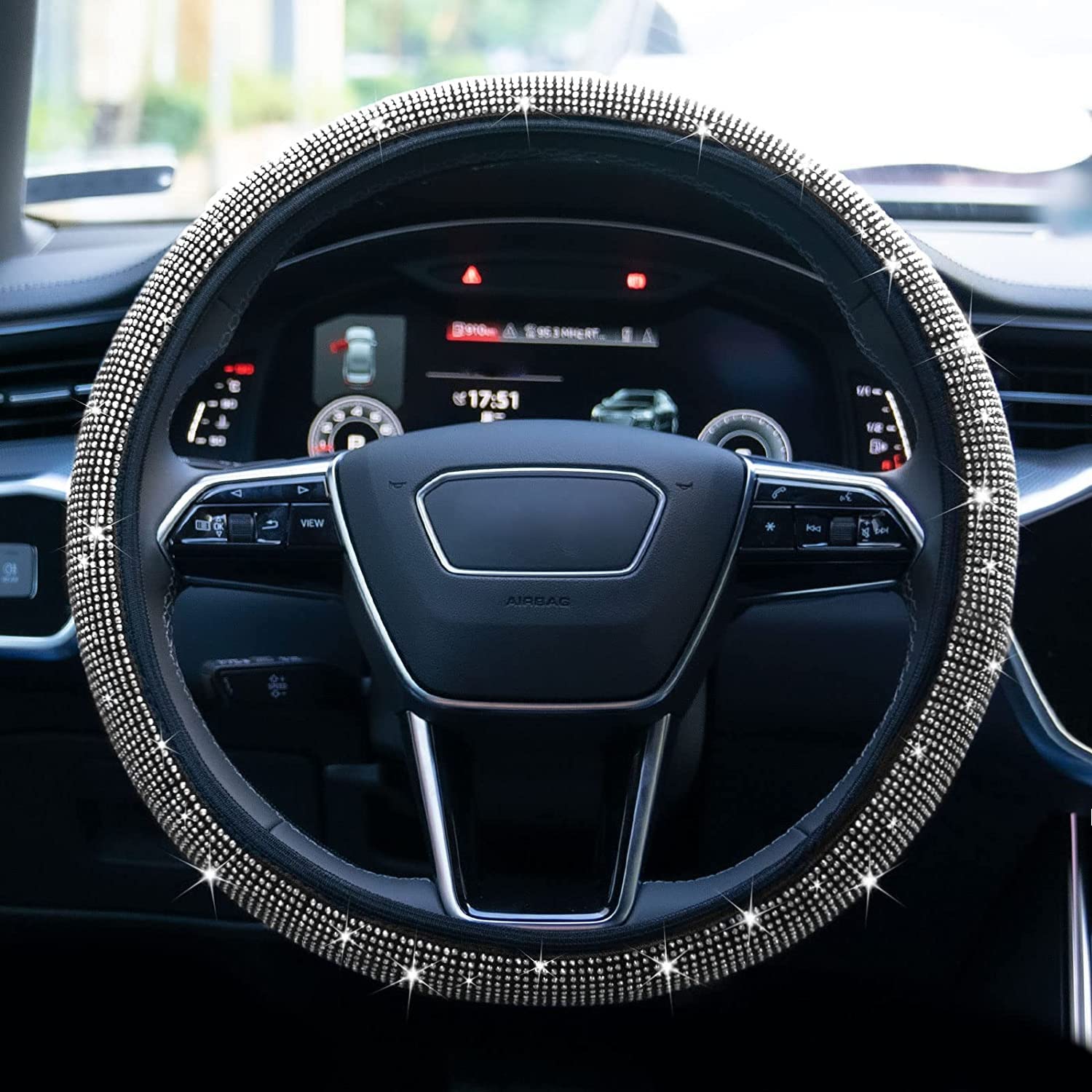 Sparkling Rhinestone Steering Wheel Cover with Crystal Diamonds - Universal Fit 14-15 Inches - Elegant White Car Accessory for Women - Perfect for Luxury Cars, Gifts & Special Occasions