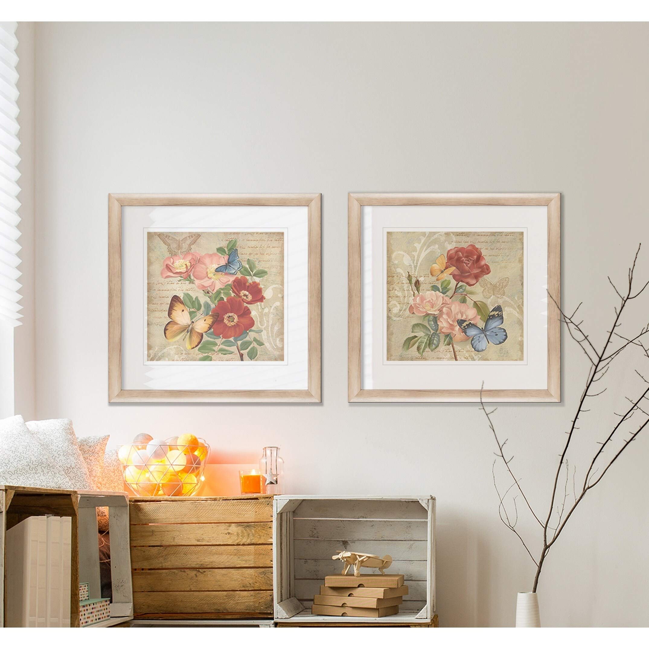 WEXFORD HOME Butterfly Botanical Framed Wall Art Set - Nature Inspired Decor for Living Room, Bedroom & Office