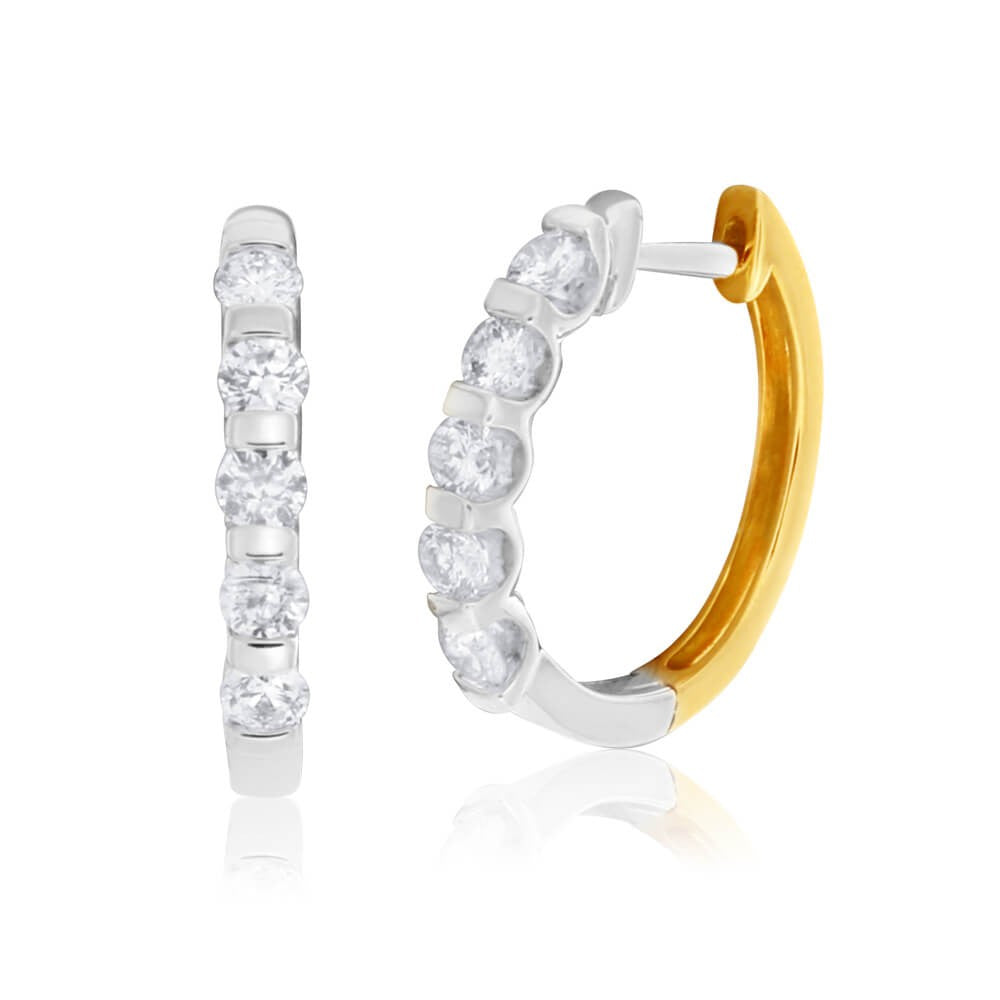 9ct Yellow Gold & White Gold Diamond Hoop Earrings for Women - Elegant Everyday & Special Occasion Jewelry Gift