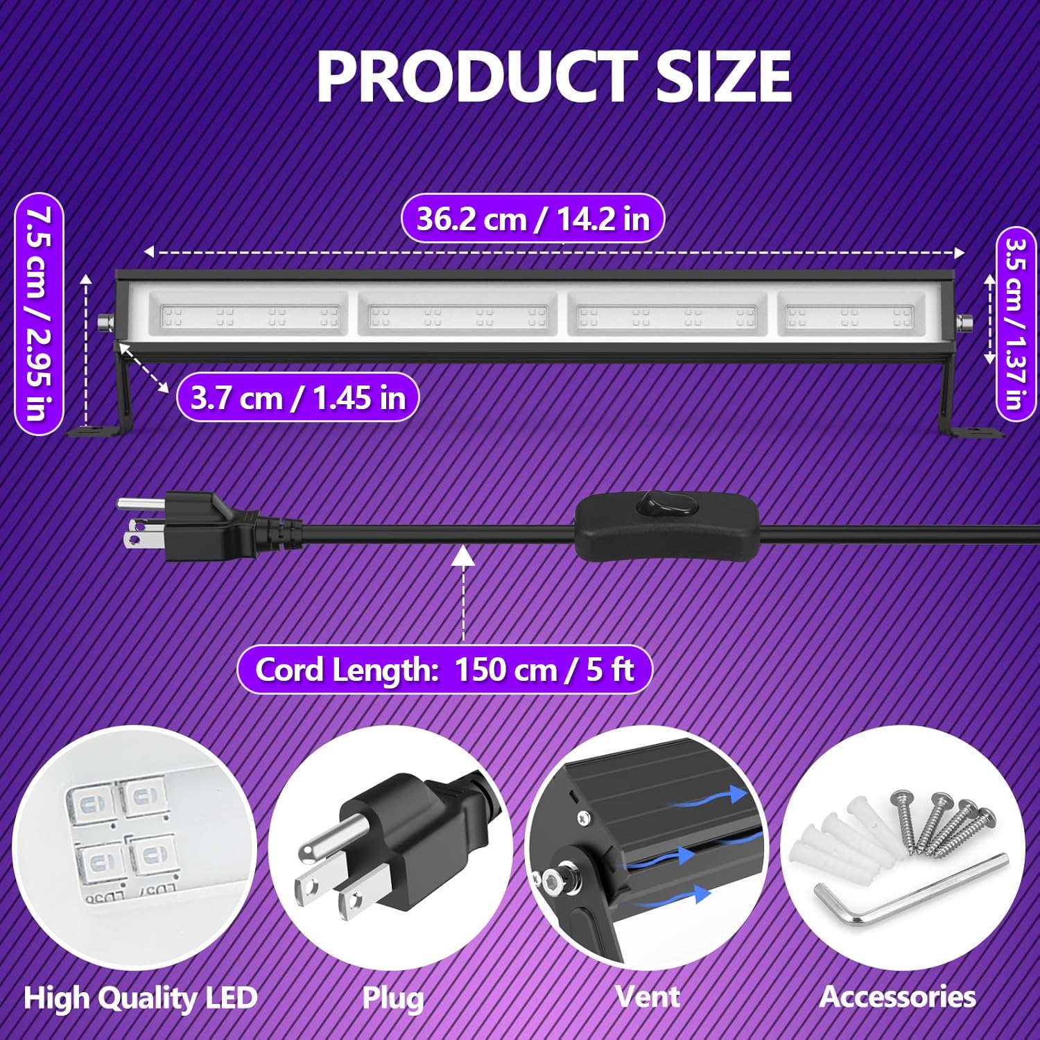 38W LED Black Light Bar - 2 Pack UV Blacklight for Glow Party, Halloween, Game Room & Body Paint - 120° Wide Beam Angle with Switch & Plug - Perfect for Nightclubs, Bedroom Decor & Neon Themed Events