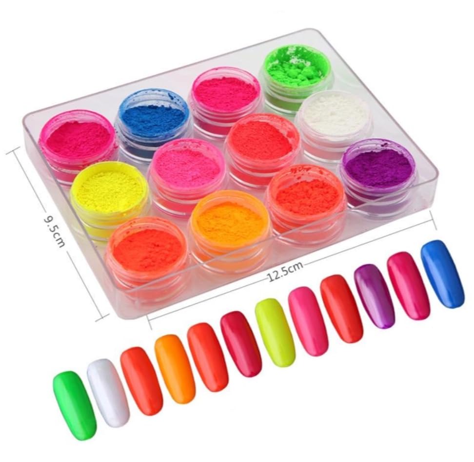 12 Color Luminous Dipping Nail Powder Kit - Fluorescent Nail Glitter Dip Powder for Manicures & Pedicures - Perfect for Nail Salons, DIY Nail Art & Special Occasions