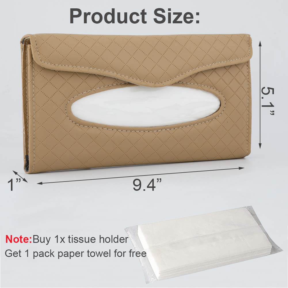 Car Sun Visor Tissue Holder - PU Leather Napkin Organizer for Car & Truck, Beige Backseat Tissue Case - Perfect for Road Trips & Daily Commutes