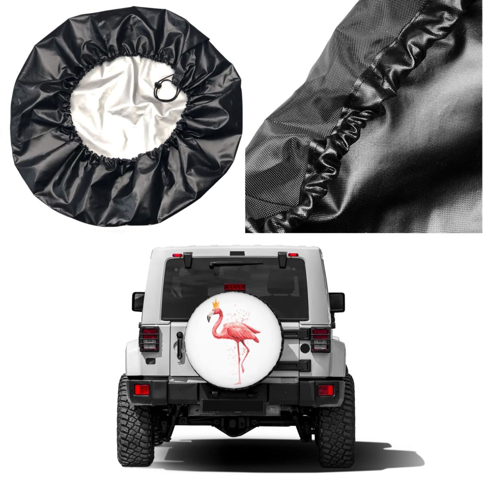 Pink Flamingo Crown Spare Tire Cover - 17 Inch Dustproof Wheel Protector for RV, SUV, Trailer & Vehicles - Perfect for Road Trips & Outdoor Adventures