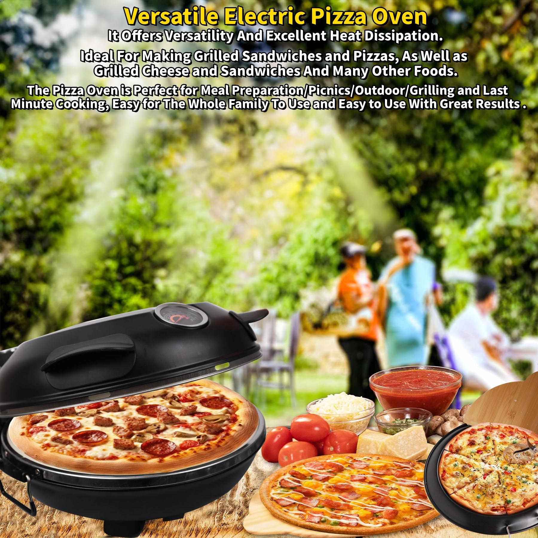 12 Inch Electric Pizza Oven Indoor - 1200W Portable Countertop Pizza Maker with Viewing Window, Heats Up to 800°F - Perfect for Home, Dorm, RV & Small Spaces - Make Restaurant-Quality Pizzas, Flatbreads & More