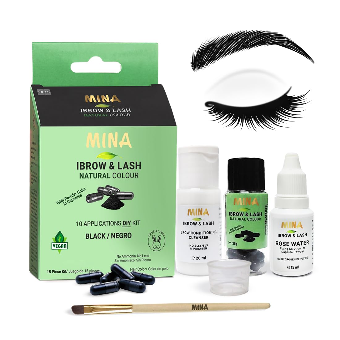 **Minaibrow & Lash Tint Kit - Black | Natural Eyebrow & Eyelash Tinting Powder in Capsule | Waterproof, Smudge-Proof, Ammonia-Free & Lead-Free | DIY Eyebrow & Eyelash Coloring for Home Use**    *(Perfect for salon-quality brow and lash tinting at home, enhancing natural beauty with long-lasting results.)*