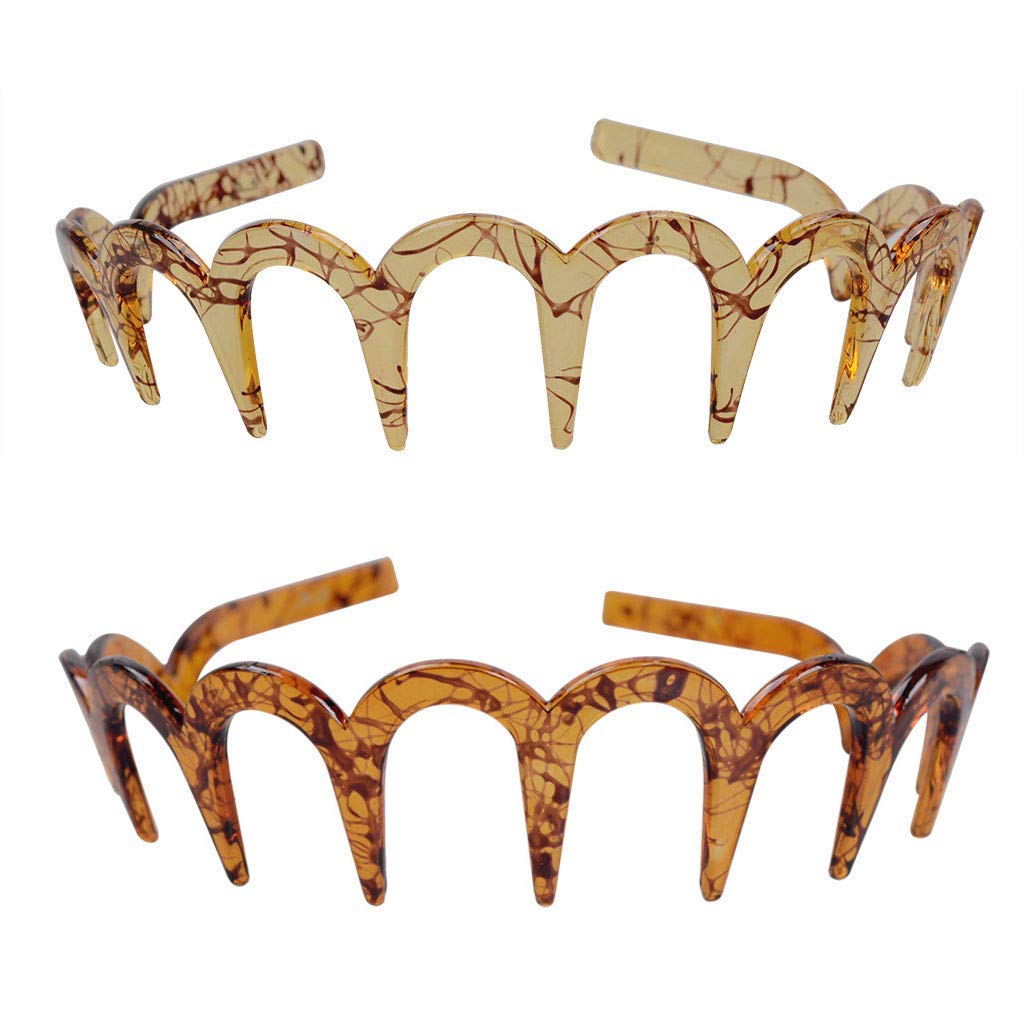 Glamifirsto Zigzag Plastic Hoop U-Shaped Shark Tooth Hair Bands for Women & Girls - Wave Shape Hair Accessories (2-Pack, Black/Brown) - Perfect for Beach, Parties & Everyday Styling