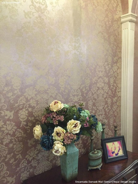 Encantada Damask Stencil - Reusable DIY Wall Stencils for Painting, Home Decor, and Crafts | Perfect for Furniture, Walls, and Fabric Projects