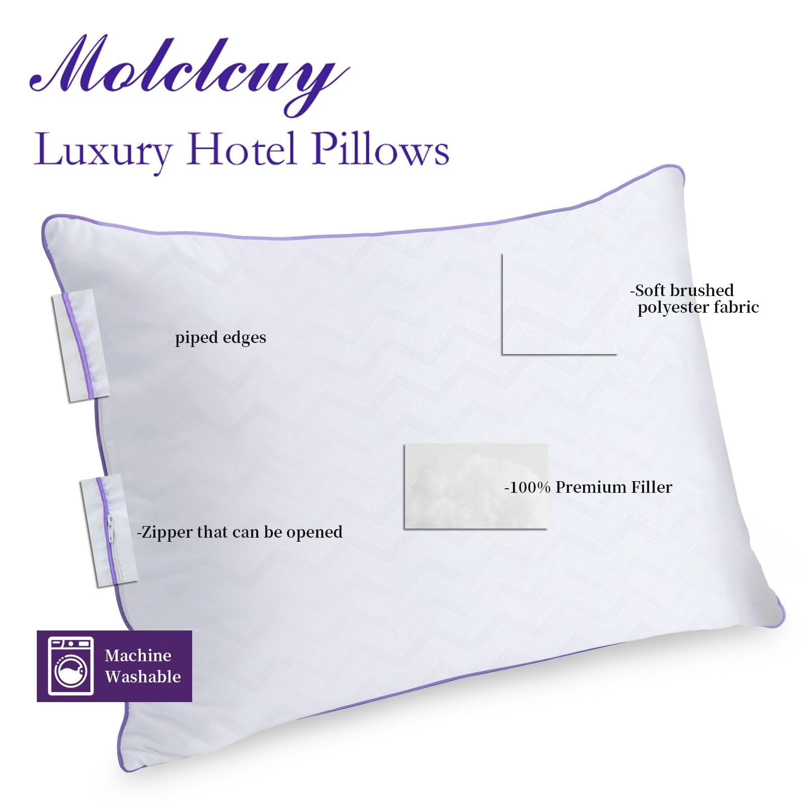 Premium Queen Size Bed Pillows Set of 2 - Hotel Collection Down Alternative Pillows for Side & Back Sleepers | Ultra Soft Microfiber Filled Pillows | Perfect for Home, Hotel & Guest Room Comfort
