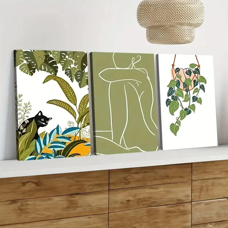 3-Piece Abstract Modern Black Cat Wall Art Set - Framed Canvas Prints 40x60cm | High Quality Australian Made | Ready to Hang | Perfect for Living Room, Bedroom & Office Decor