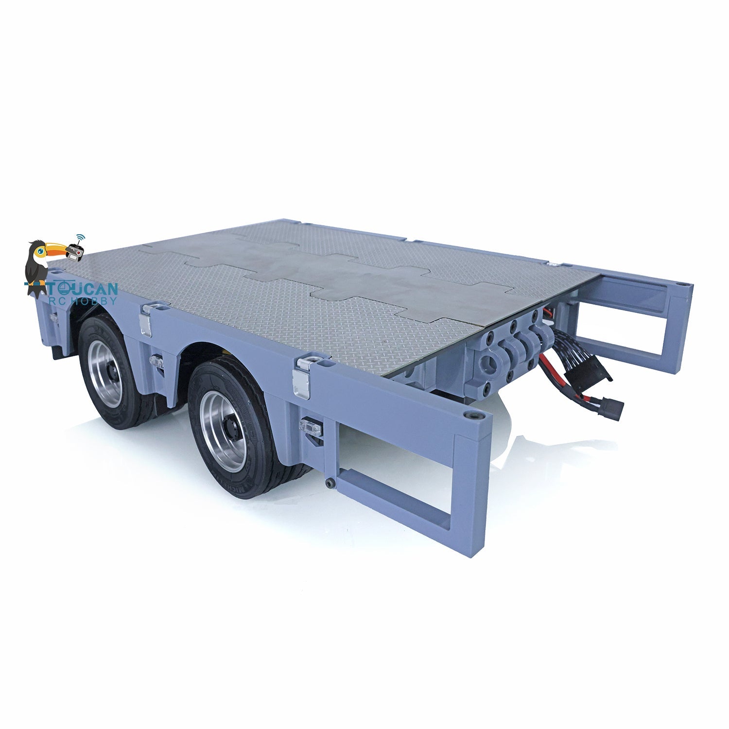 1/14 Scale Metal CNC Heavy Duty 5-Axle Steering Trailer with Extra Flat 2-Axle Module & Stickers - Compatible with TAMIYA RC Tractor Trucks - Perfect for RC Construction & Farm Vehicle Simulation