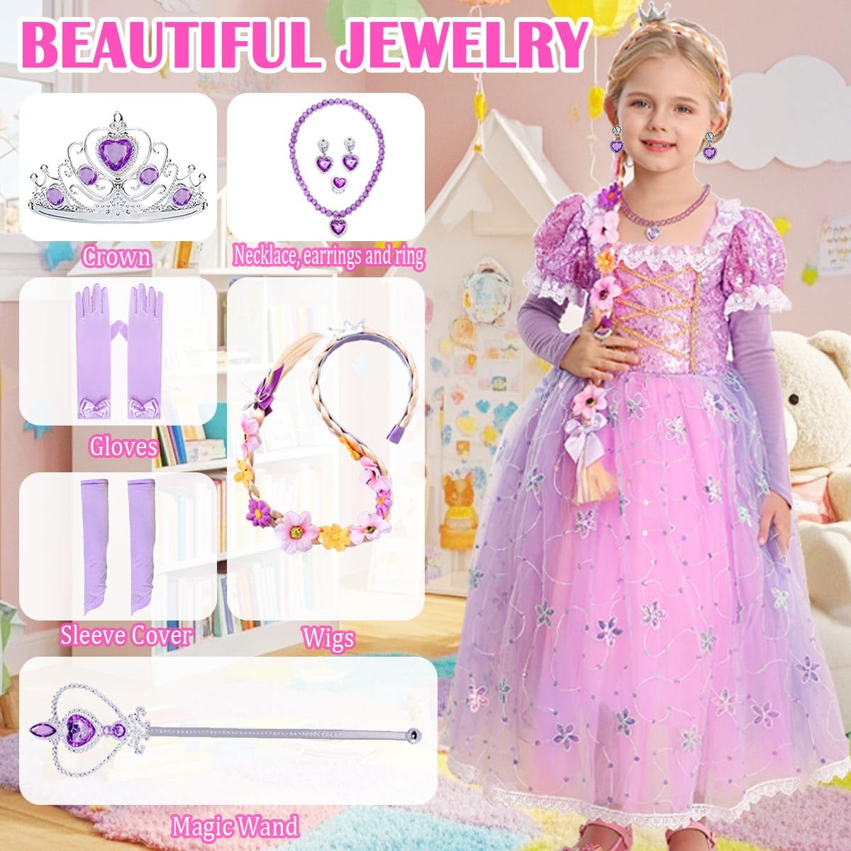 Purple Princess Dress for Girls - Elegant Costume for Birthday Party, Halloween & Christmas - Perfect for Dress Up, Photo Shoots & Special Occasions