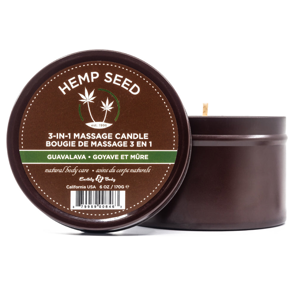 Earthly Body Hemp Seed 3-in-1 Massage Candle - Guavalava Scented Relaxing Aromatherapy Candle for Couples Massage & Romantic Nights