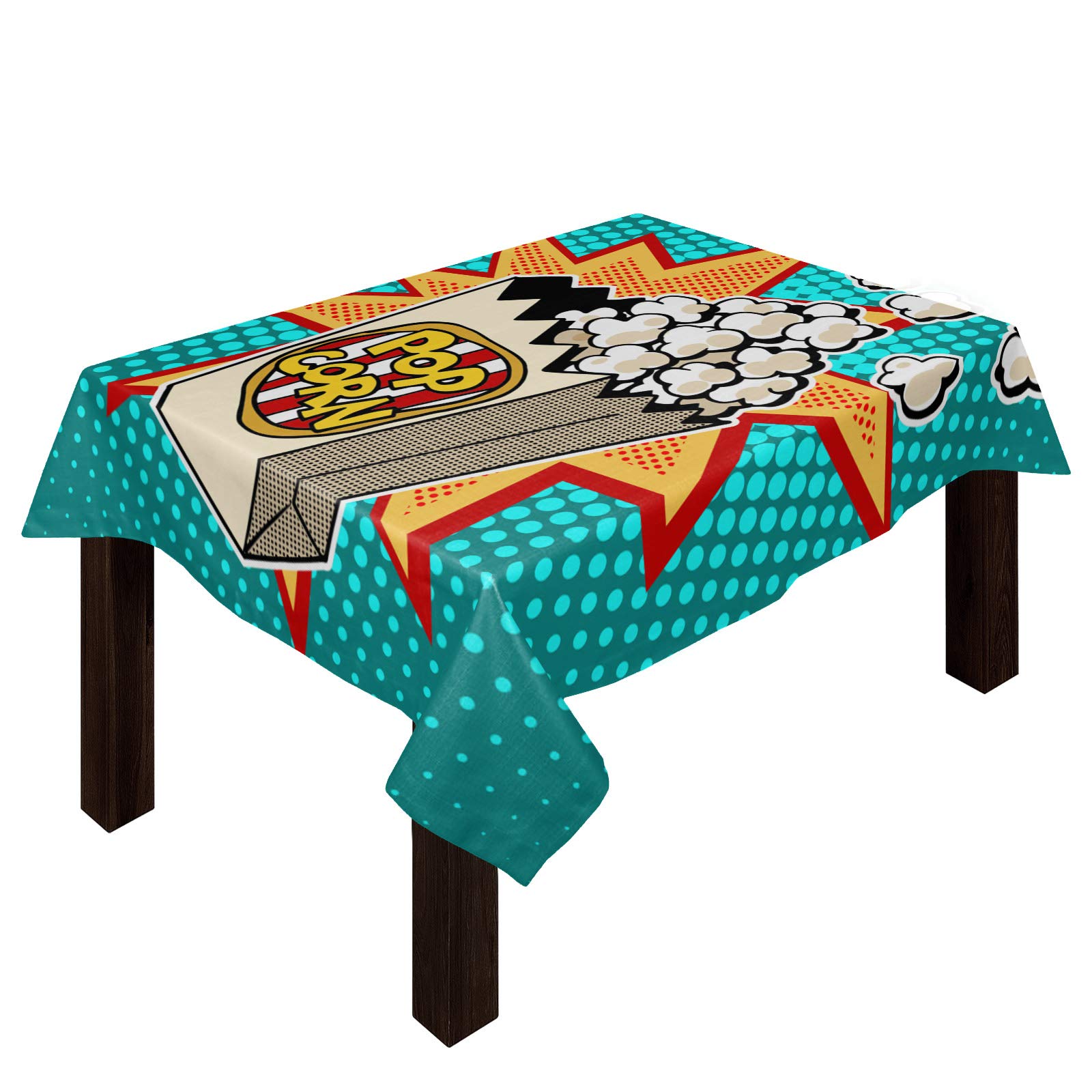 Vintage Popcorn Print Cotton Linen Tablecloth - 54x109 Inch Rectangle Party Table Cover for Outdoor Picnics, Movie Nights, Weddings & Kitchen Decor - Retro Cinema Snacks Design for Themed Events & Home Dining