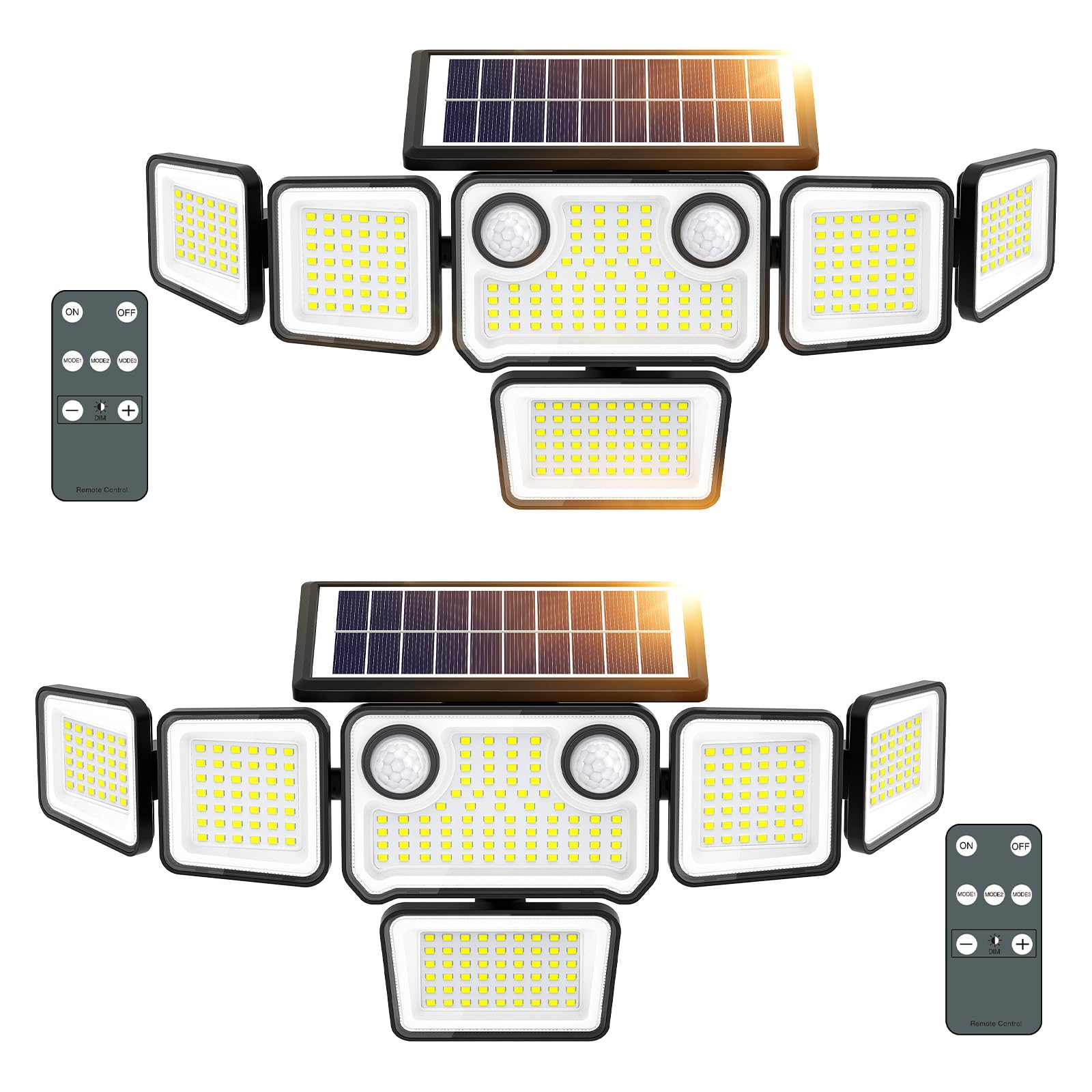 434 LED 3000LM Solar Flood Lights Outdoor Waterproof - 2 Pack with Motion Sensor & Remote Control | 6 Heads Security Lighting for Yard, Garage, House Exterior | Ideal for Pathway, Driveway & Backyard Safety