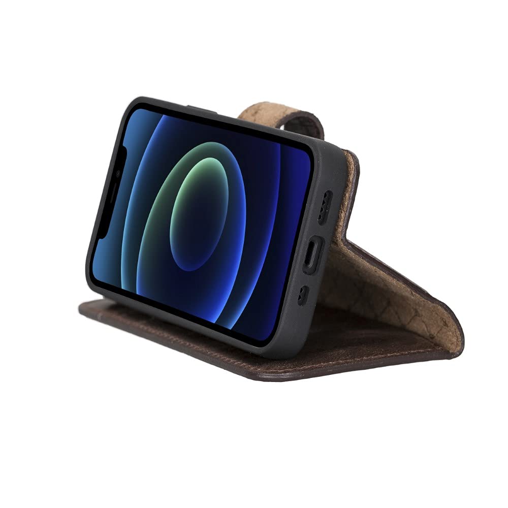 BOULETTA iPhone 13 Mini Wallet Case with Magsafe - Genuine Leather Magnetic Folio Cover, Detachable Card Holder with RFID Protection & Kickstand | Slim 5.4