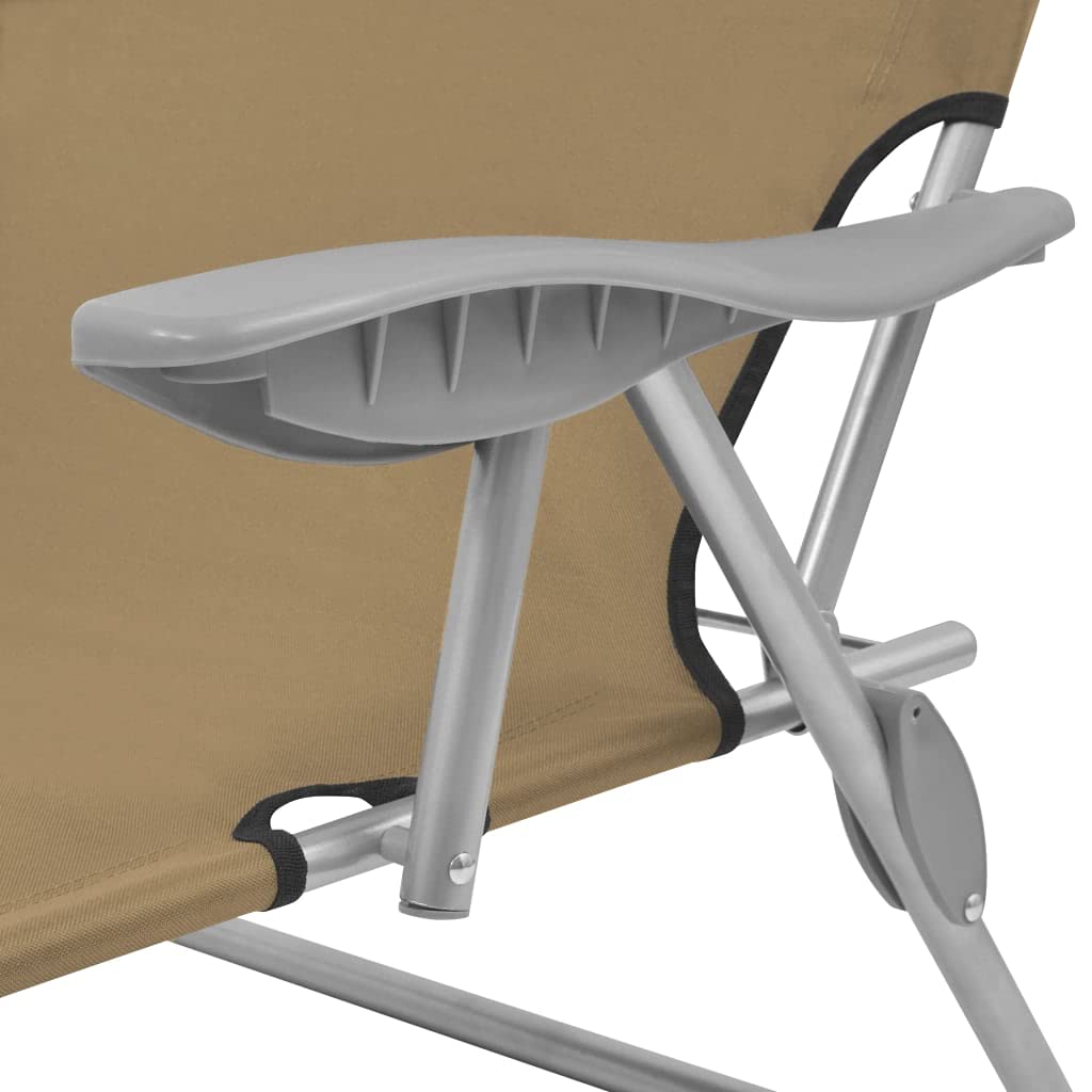 Adjustable Folding Sun Lounger with Canopy - Steel Taupe Recliner Chair with Armrest for Patio, Poolside, Beach, Backyard & Lawn - Perfect for Outdoor Relaxation, Sunbathing and Vacation Use