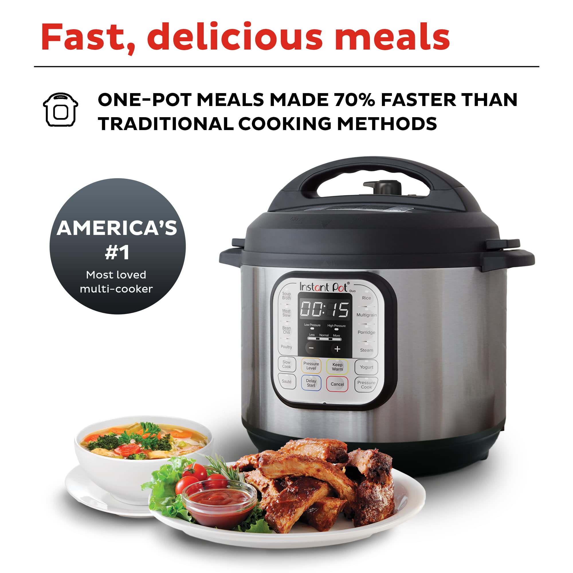 Instant Pot IP-DUO60 7-in-1 Multi-Functional Pressure Cooker, 6Qt/1000W with Tempered Glass Lid - Perfect for Fast Cooking, Meal Prep & Family Dinners