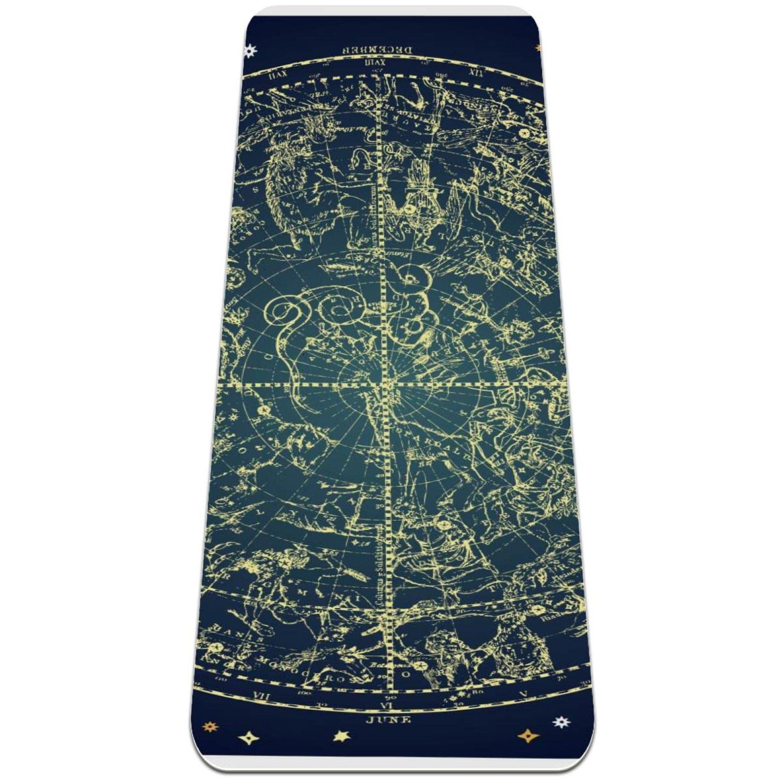 Premium Non-Slip Thick Yoga Mat for Women - Extra Cushioning for Workouts, Exercise & Fitness - Vintage Floral Zodiac Constellation Design - Perfect for Home Yoga, Pilates, Gym & Studio Sessions