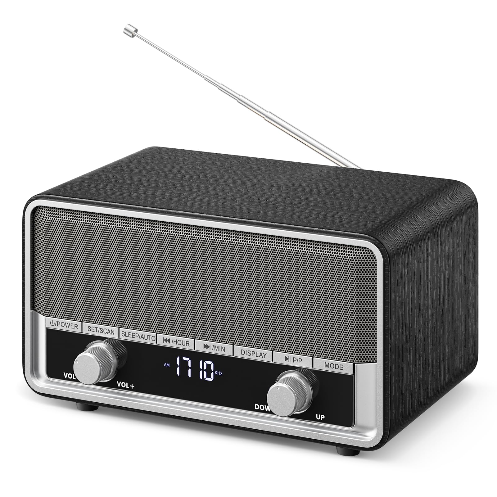 **Retro AM/FM Digital Alarm Clock Radio with Bluetooth Speaker - 40 Presets, LCD Display, Wall Plug-in - Perfect for Bedroom, Office & Gifts (Black)**