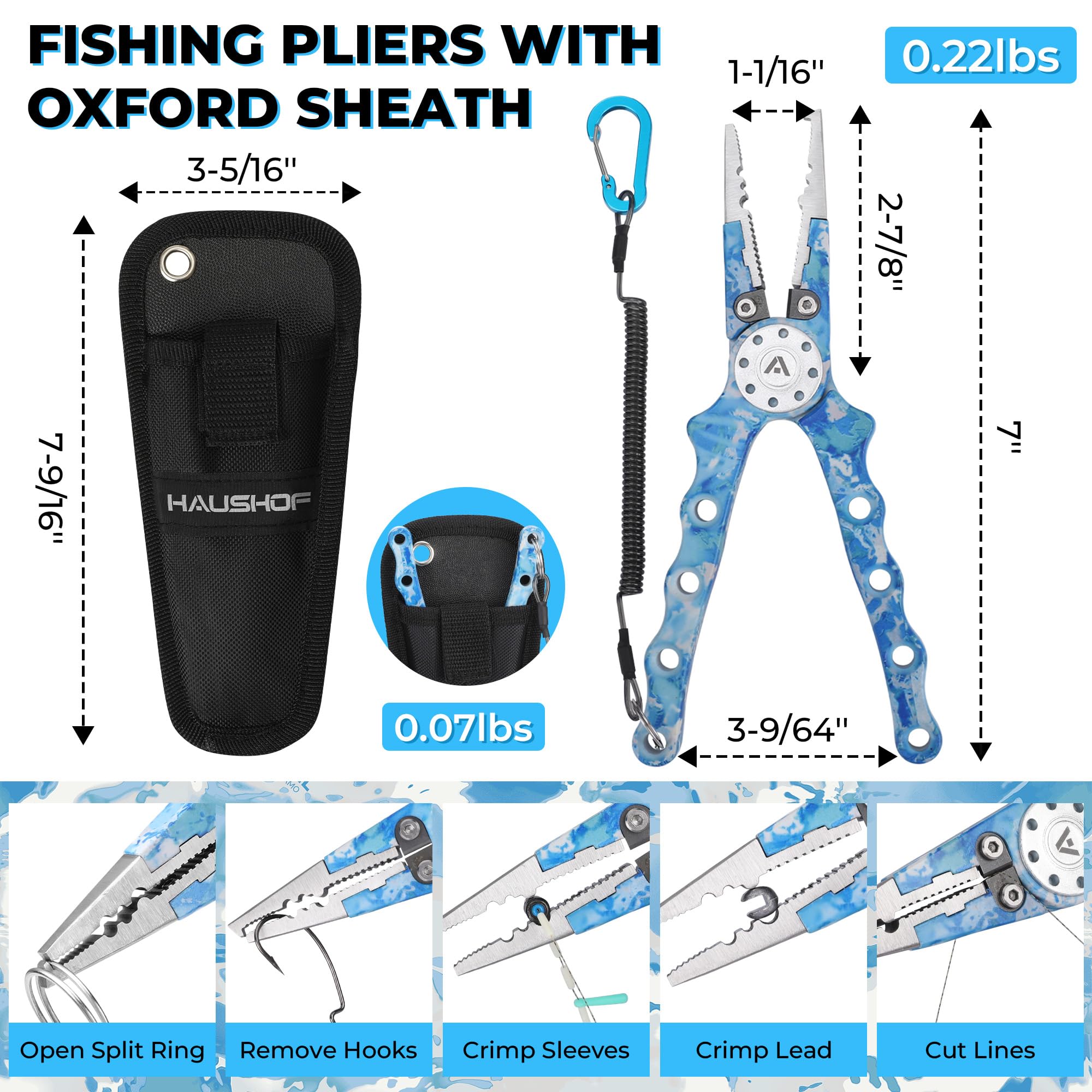 HAUSHOF 3-Piece Camo Fishing Tool Kit - Fishing Pliers with Sheath, Fish Lip Gripper & Aluminum Hook Remover - Saltwater Resistant Fishing Gear for Fly Fishing, Bass, Trout - Perfect Gift for Men & Women Anglers (Great for Camping, Boating & Outdoor Adventures)