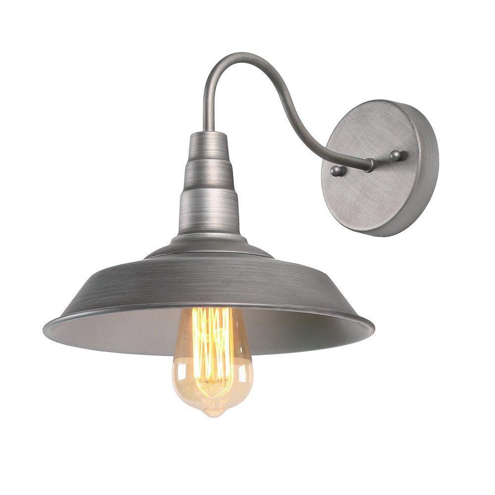LOG BARN Wall Sconce - Rustic Brushed Pewter Farmhouse Light with Gooseneck Design | Perfect for Bedroom Headboard, Bedside Lighting, Hallway Decor & Cozy Cabin Ambience