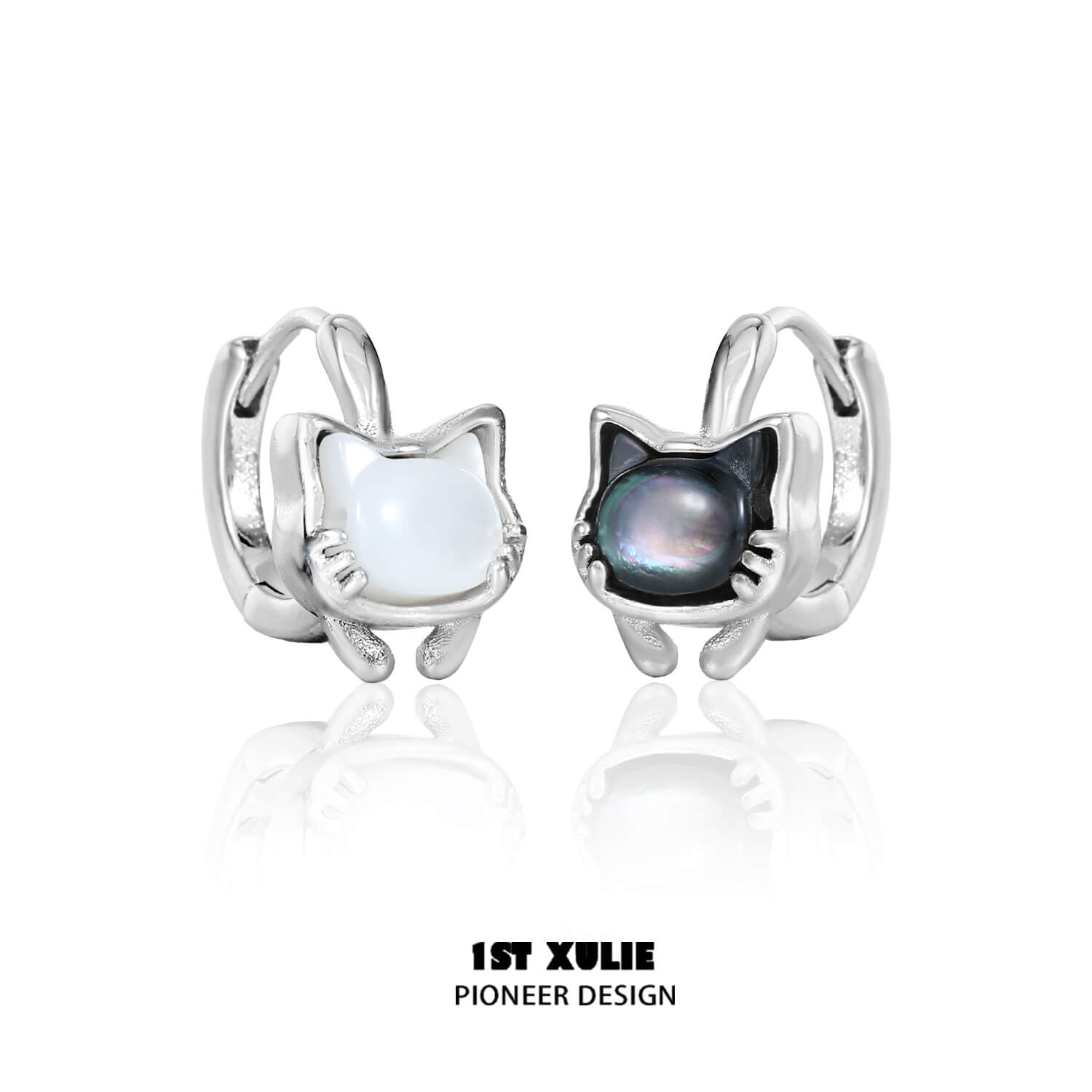 S925 Sterling Silver 18K Platinum Plated Black & Gray Cat Earrings - Elegant Kitty Jewelry for Women | Perfect Gift for Cat Lovers, Birthday, Anniversary & Everyday Wear