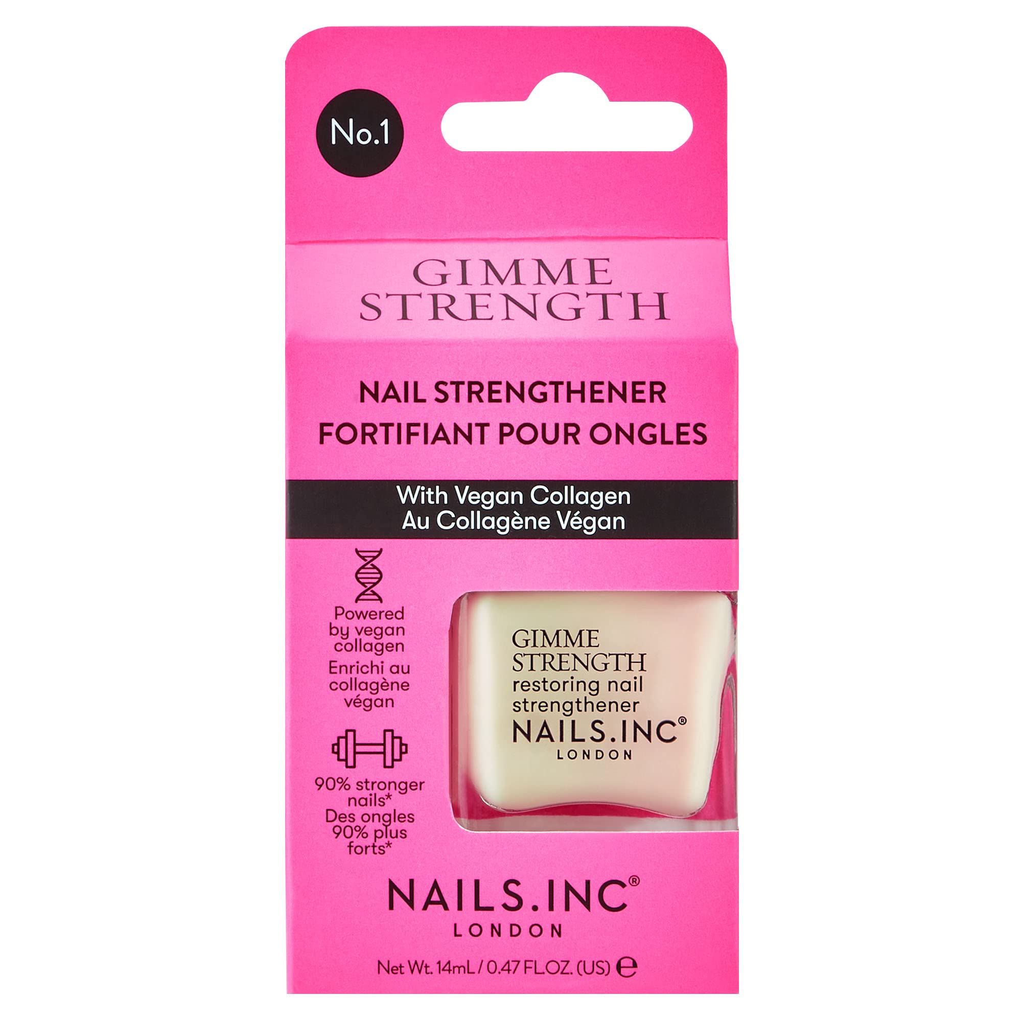 Nails.INC Gimme Strength Nail Treatment - Vegan Collagen Nail Strengthener with Shimmering Highlighter, Cruelty-Free & Vegan Formula | Perfect for Weak, Brittle Nails & At-Home Manicures