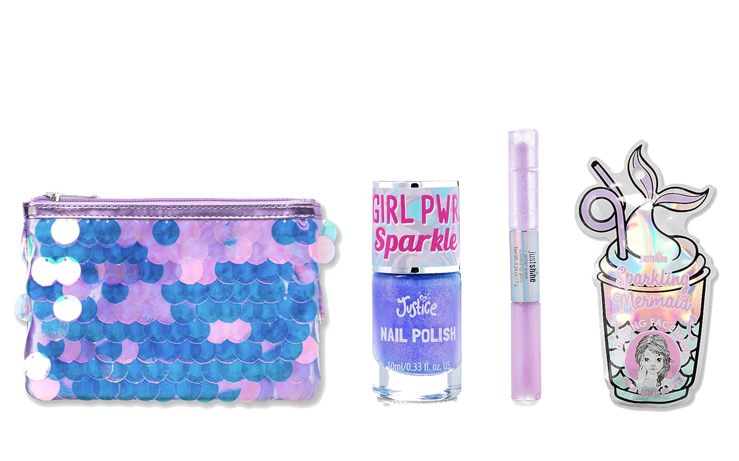 Mermaid 4pc Lip Gloss Nail Polish Mask Cosmetic Bag Set - Perfect for Travel, Gifts, and Everyday Beauty Essentials