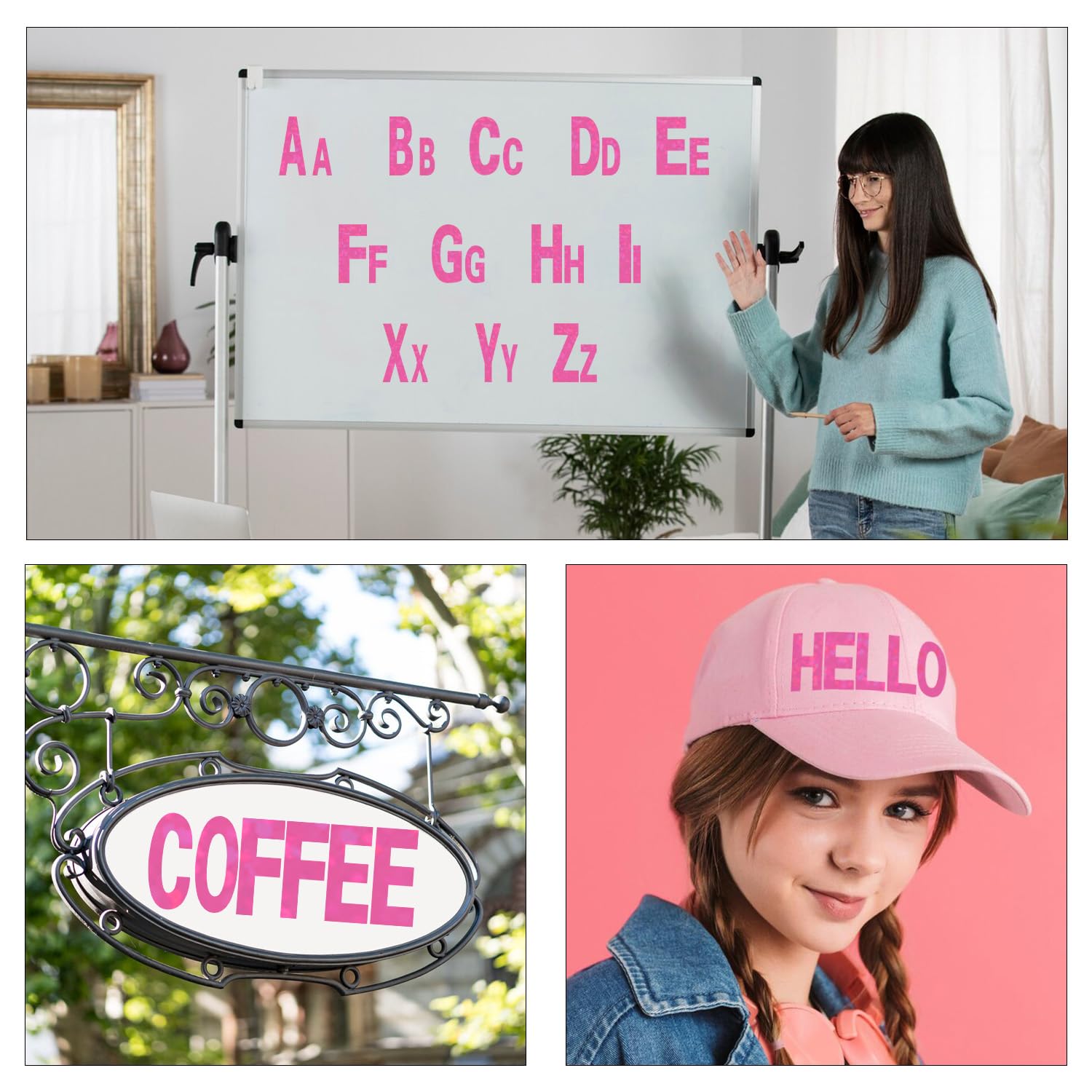 Starboling Self-Adhesive Vinyl Letter Stickers - 2 Inch & 1 Inch Pink Alphabet Stickers for Mailbox Numbers, DIY Crafts, Outdoor Signs, Walls, Windows, Doors & Car Posterboard - Perfect for Home Decor, School Projects & Personalized Gifts