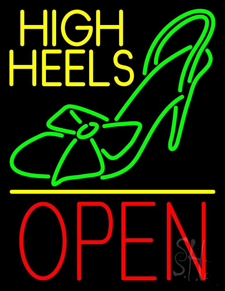 Vibrant Yellow High Heel Sandals LED Neon Sign 24x31 Inches - Black Square Acrylic Backing with Dimmer Switch | Bright Premium Indoor LED Store Decor for Boutique, Salon, or Retail Shop Display