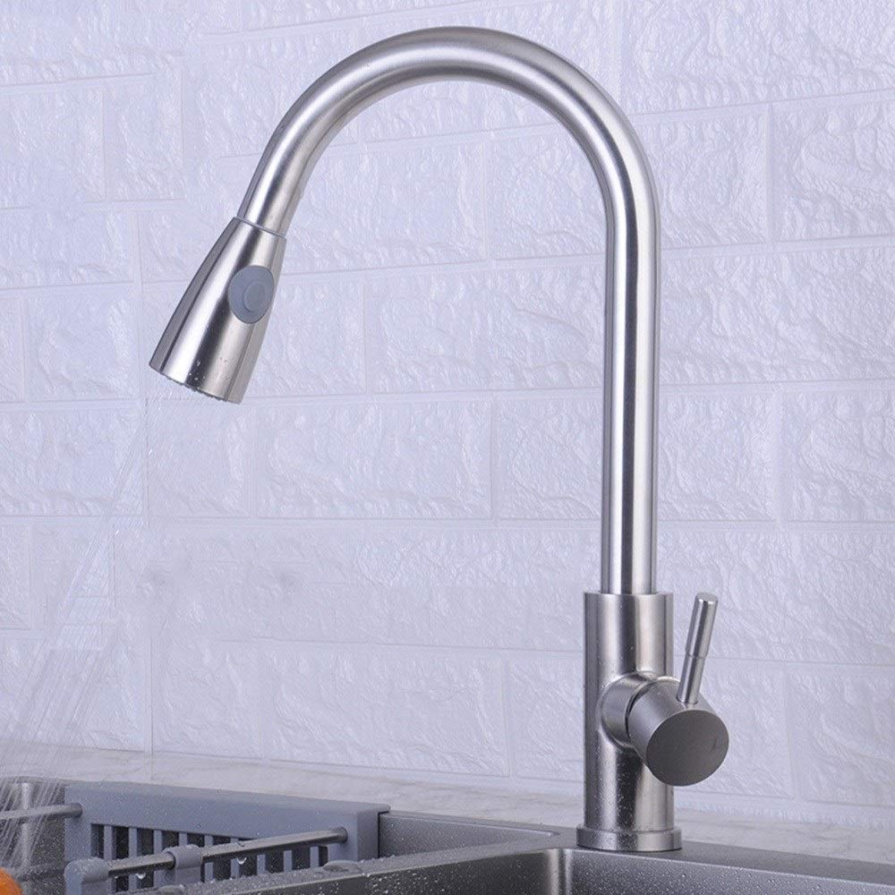 Stainless Steel Brushed Bathroom Faucet Trim Kit - Curved Pull Kitchen Faucet with Hot & Cold Double Control, 360° Rotating Design & Two Water Flow Modes for Sink - Perfect for Modern Bathrooms and Kitchens