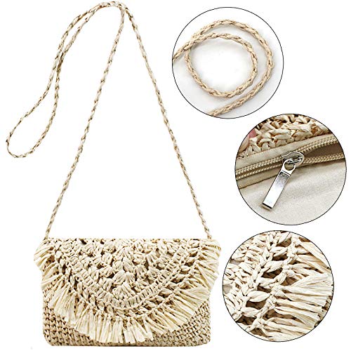Van Caro Handwoven Cotton Straw Shoulder Bag - Crochet Tassel Bohemian Beach Purse for Women | Summer Vacation, Travel, Festival & Casual Outfit Accessory