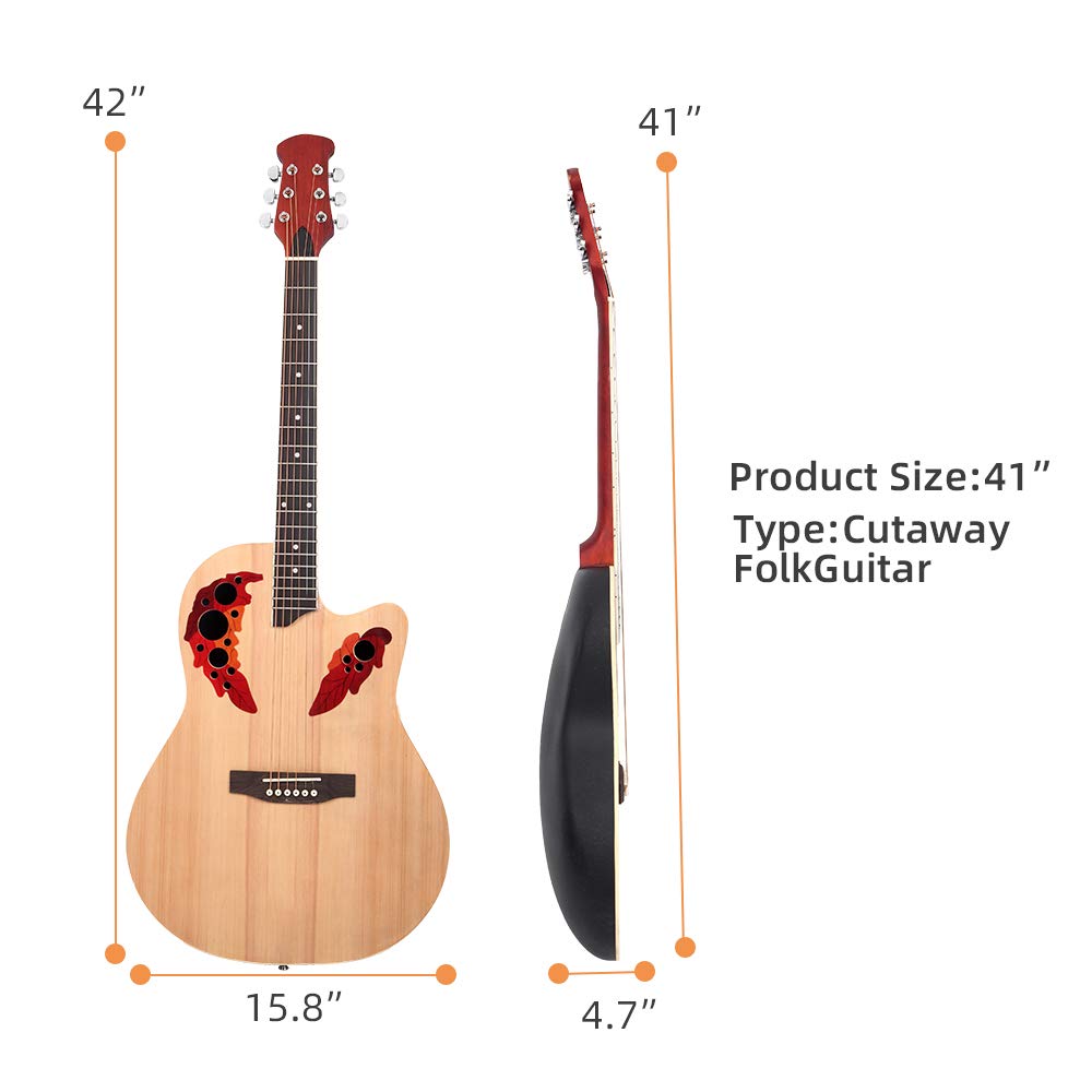 41 Inch Cutaway Round Back Acoustic Guitar with Spruce Top & Grape Soundhole - Perfect for Beginners, Camping, and Live Performances (Burlywood Finish)