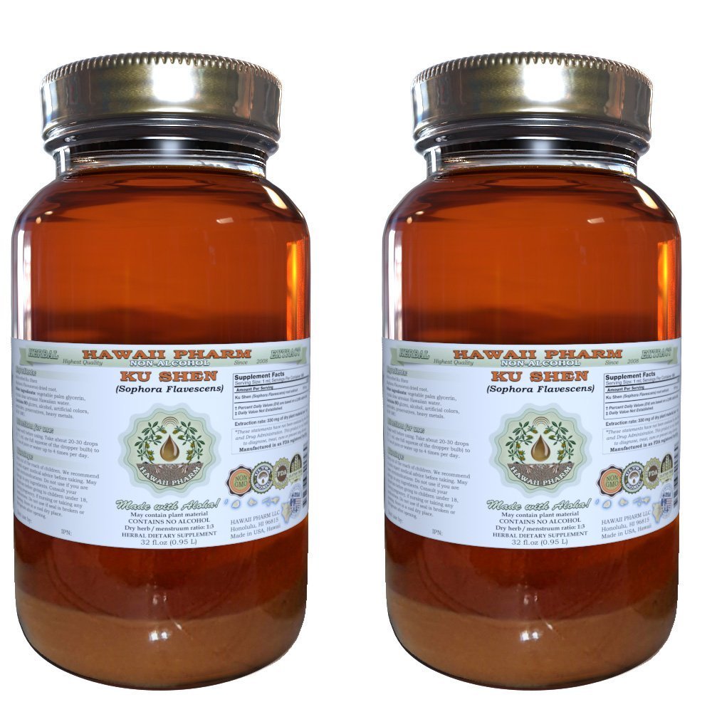 Alcohol-Free Ku Shen (Sophora Flavescens) Root Liquid Extract - Natural Herbal Supplement by Hawaii Pharm, 2x32 oz Unfiltered Glycerite - Supports Immune Health & Skin Care